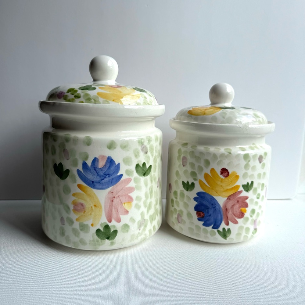 Vintage Hand Painted Floral Ceramic Canisters